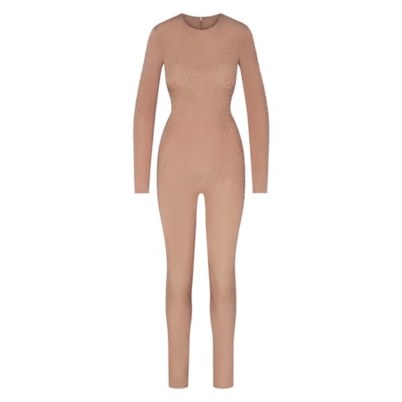 Skims x Swarovski Jelly Long Sleeve Catsuit Sienna Embellished Jumpsuit Nude 4X - Picture 4 of 13